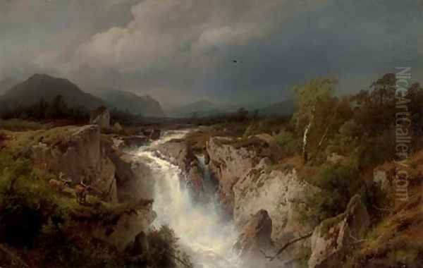 Elk by a Cascading River - view 1