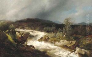 Fisherman by a Waterfall by Herman Herzog