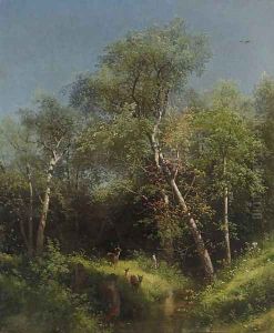 Deer in the Wild Woods by Herman Herzog