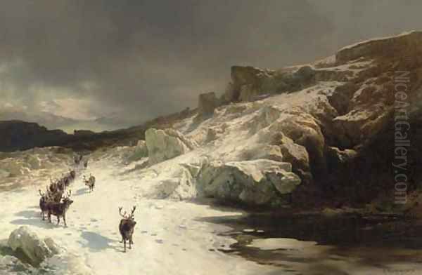 Elk in a Snowy Landscape - view 1
