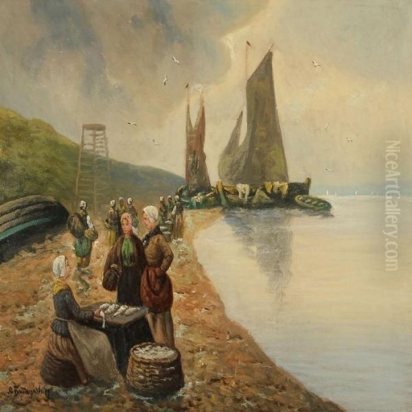Coastal Scene With A Fisherman's Wife Selling Fish - view 1