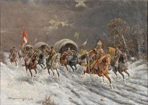 Reitertrupp Inwinterlandschaft by Adolf Baumgartner