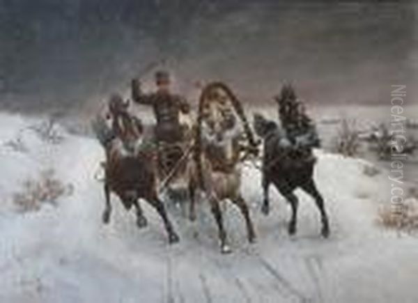 A Troika Sleigh At Speed In The Snow - view 1
