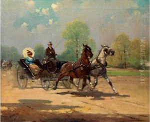 Kutsche Mit Einer Dame Mitsonnenschirm by Adolf Baumgartner