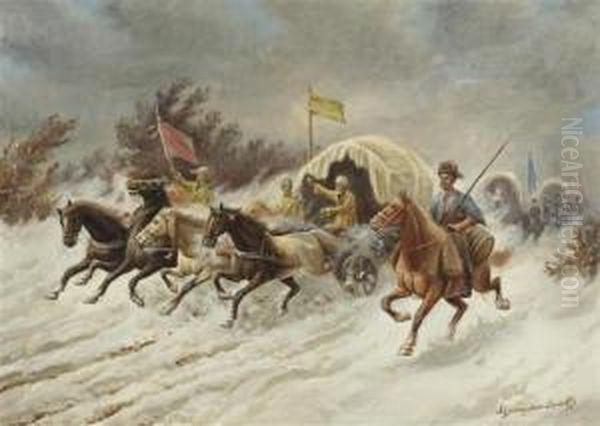 Cossack Riding In Snow - view 1