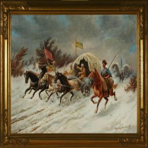 Cossacks Attacking A Caravan by Adolf Baumgartner
