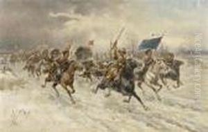 Line Of Cossacks In The Snow by Adolf Baumgartner