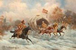 Russischer Goldtransport In Winterlandschaft. by Adolf Baumgartner
