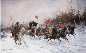 Charging Cossack Convoy by Adolf Baumgartner