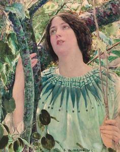 A young girl in a wood by Louis Welden Hawkins