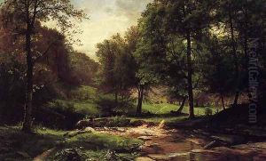 Stream with Field and Grazing Cattle by George Hetzel