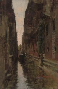 A Gondolier On A Venetian Backwater by Leonardo Bazzaro