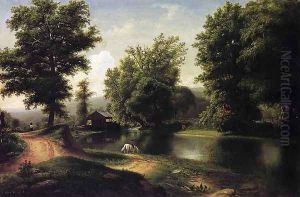 Boy on a White Horse at Edge of Pond by George Hetzel