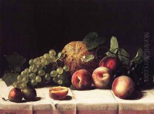 Still Life with Cantaloupe, Peaches and Grapes by George Hetzel