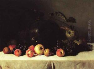 Still Life with Watermelon, Grapes and Apples by George Hetzel