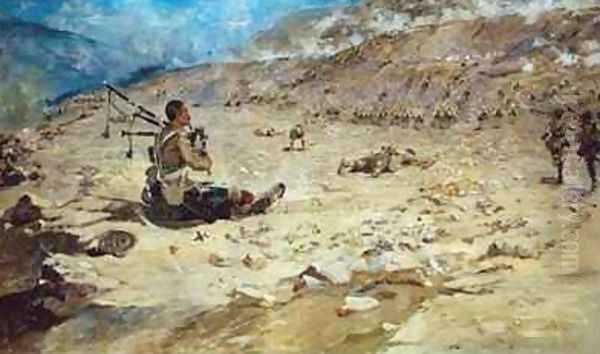 Piper George Findlater 1872-1942 of the Gordon Highlanders earning the Victoria Cross at Dargai in 1897 - view 1