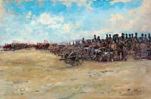 Royal Horse Artillery and Lancers waiting to move off by Edward Matthew Hale