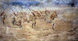 Return of the Fore and Aft Gloucestershire Regiment advancing to the attack India North West Frontier by Edward Matthew Hale