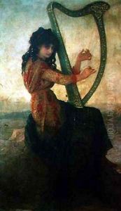 Muse Playing the Harp by Antoine Auguste Ernest Hebert