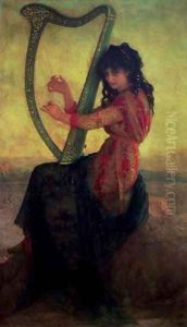 Muse Playing the Harp 2 by Antoine Auguste Ernest Hebert