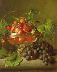 A still life with strawberries and grapes by Adriana-Johanna Haanen