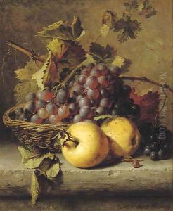 Apples and grapes on a ledge by Adriana-Johanna Haanen