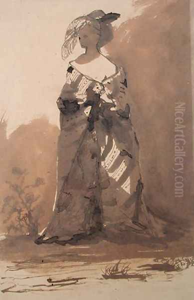 Woman Wearing an Overcoat and a Feathered Hat - view 1