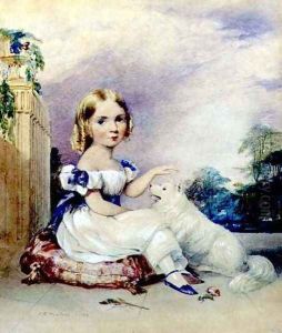 Portrait of a Little Girl with a Dog by John Rogers Herbert
