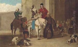 Boar hunters refreshed at St. Augustine's Monastery, Canterbury, a sketch