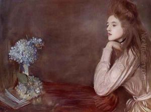 The Lioness with Blue Hydrangeas by Paul Cesar Helleu