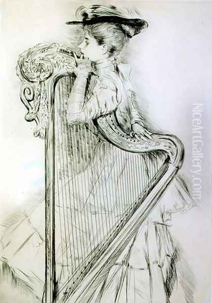Woman with a harp - view 1