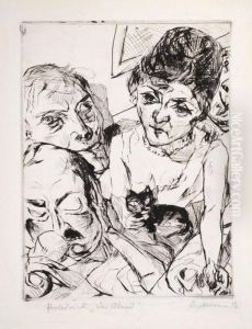 Der Abend(selbstbildnis Mit Den Battenbergs) by Max Beckmann