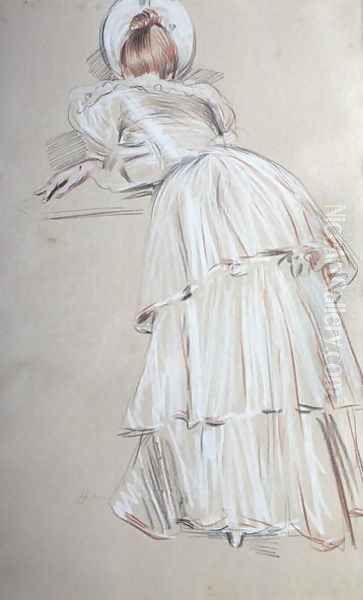 Woman standing leaning from behind - view 1