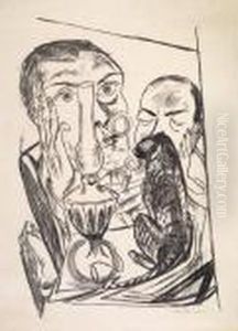 Selbstbildnismit Katze Und Lampe by Max Beckmann