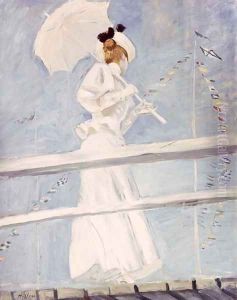 Young Woman with a Parasol on a Jetty by Paul Cesar Helleu