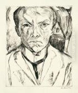 Selbstbildnis Von Vorn, Imhintergrund Hausgiebel by Max Beckmann
