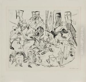 Spielende Kinder, Breitformat by Max Beckmann