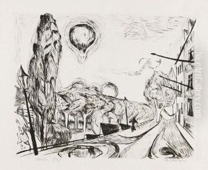 Landschaft Mit Ballon. by Max Beckmann