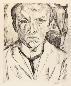 Selbstbildnisvon Vorn, Mit Hausgiebel by Max Beckmann