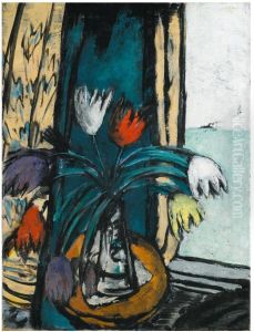 Stilleben Mit Tulpen Und Ausblick Aufs Meer by Max Beckmann