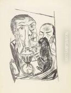 Selbstbildnis Mit Katze Und Lampe by Max Beckmann