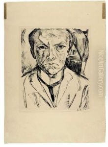 Selbstbildnis Von Vorn, Im Hintergrund Hausgiebel. by Max Beckmann