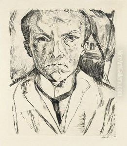 Frontal Self-portrait With House Gable In Background (hofmaier 125 Ii B.a.) by Max Beckmann