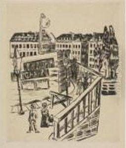 Fourth Class Ii, The Curtain Rises, And The Wooden Bridge (h. 58, 285, And 242) by Max Beckmann