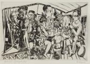 Hinter Den Kulissen. Blatt 3 Der Folge <jahrmarkt>. by Max Beckmann