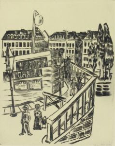 Holzbrucke. - Holzbrucke Uber Den Main In Frankfurt. by Max Beckmann