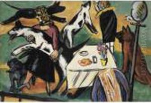 Madchen Mit Hunden Spielend (girls Playing With Dogs) by Max Beckmann