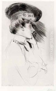 Jeune femme au chapeau, de profil a droite by Paul Cesar Helleu