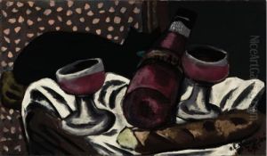 Stilleben Mit Weinglasern Und Katze by Max Beckmann