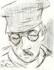 Mann Mit Ballonmutze Und Brille. by Max Beckmann